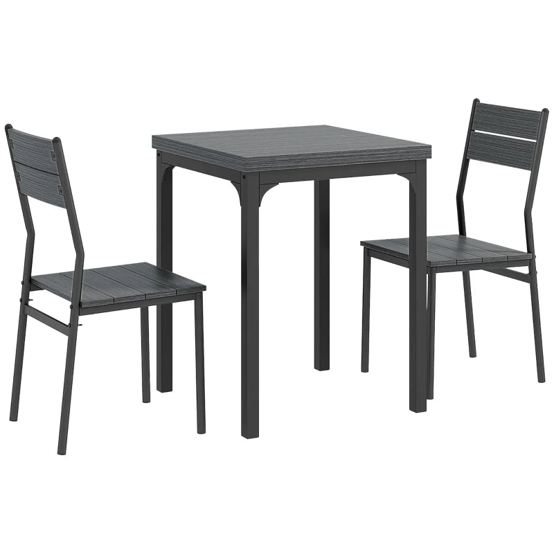 Minimalist 3-Piece Dining Set - Compact Grey Wood Grain Table and Chairs for Small Spaces
