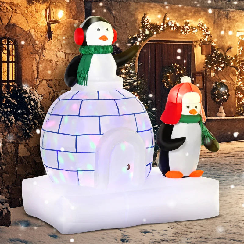 5ft Christmas Inflatable Penguins with Scarf & Ice House - LED Lighted Holiday Decor for Indoor & Outdoor Lawn Garden