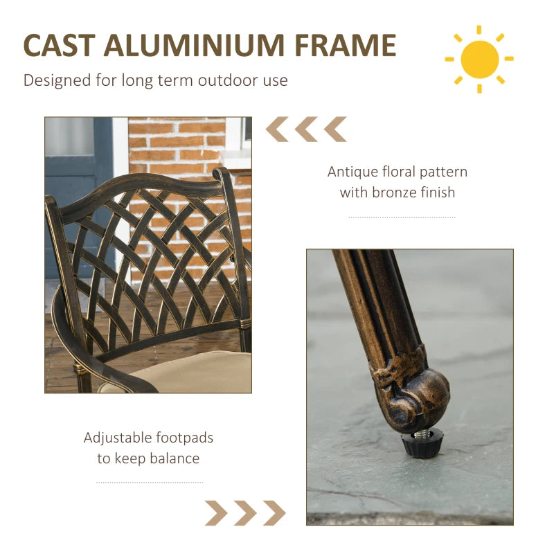 4 Seater Antique Cast Aluminium Garden Furniture Set with Cushions