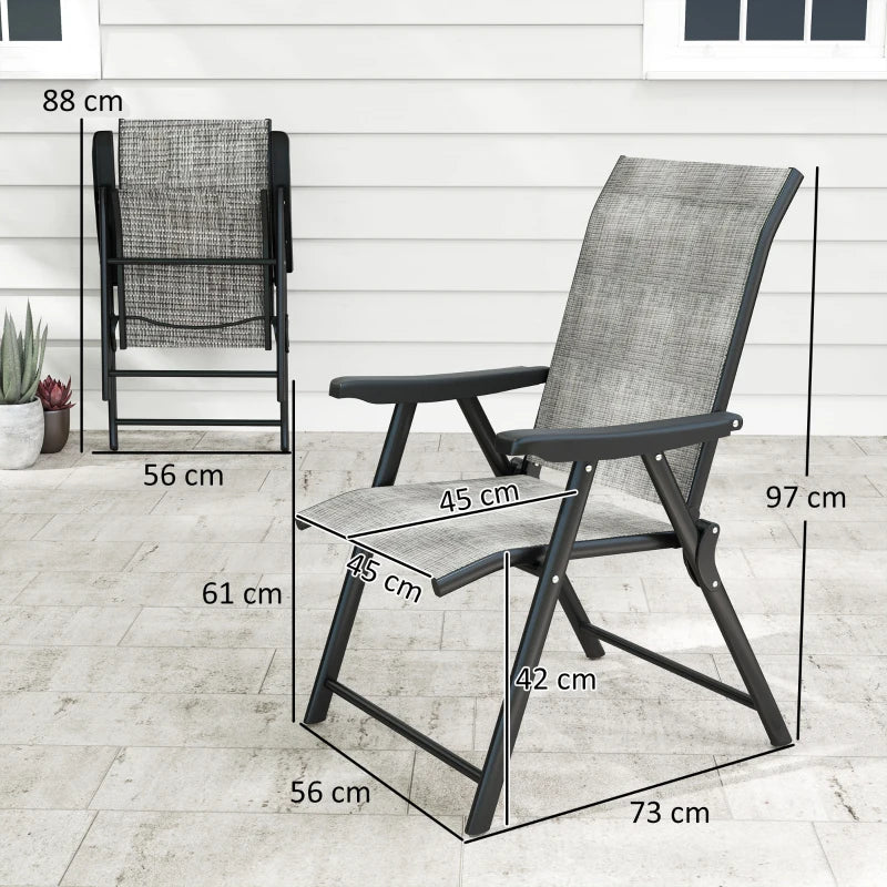 Set of Four Folding Outdoor Chairs - Black and Grey - Compact and Lightweight Design