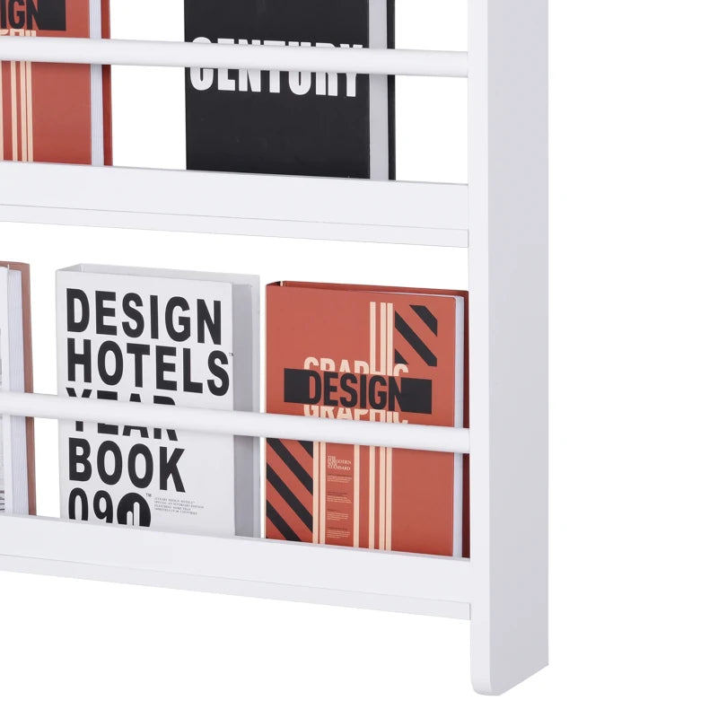 4-Tier Wall Mounted Bookshelf - 15cm Depth Storage Rack for Bedroom, Nursery, Office & Home - White