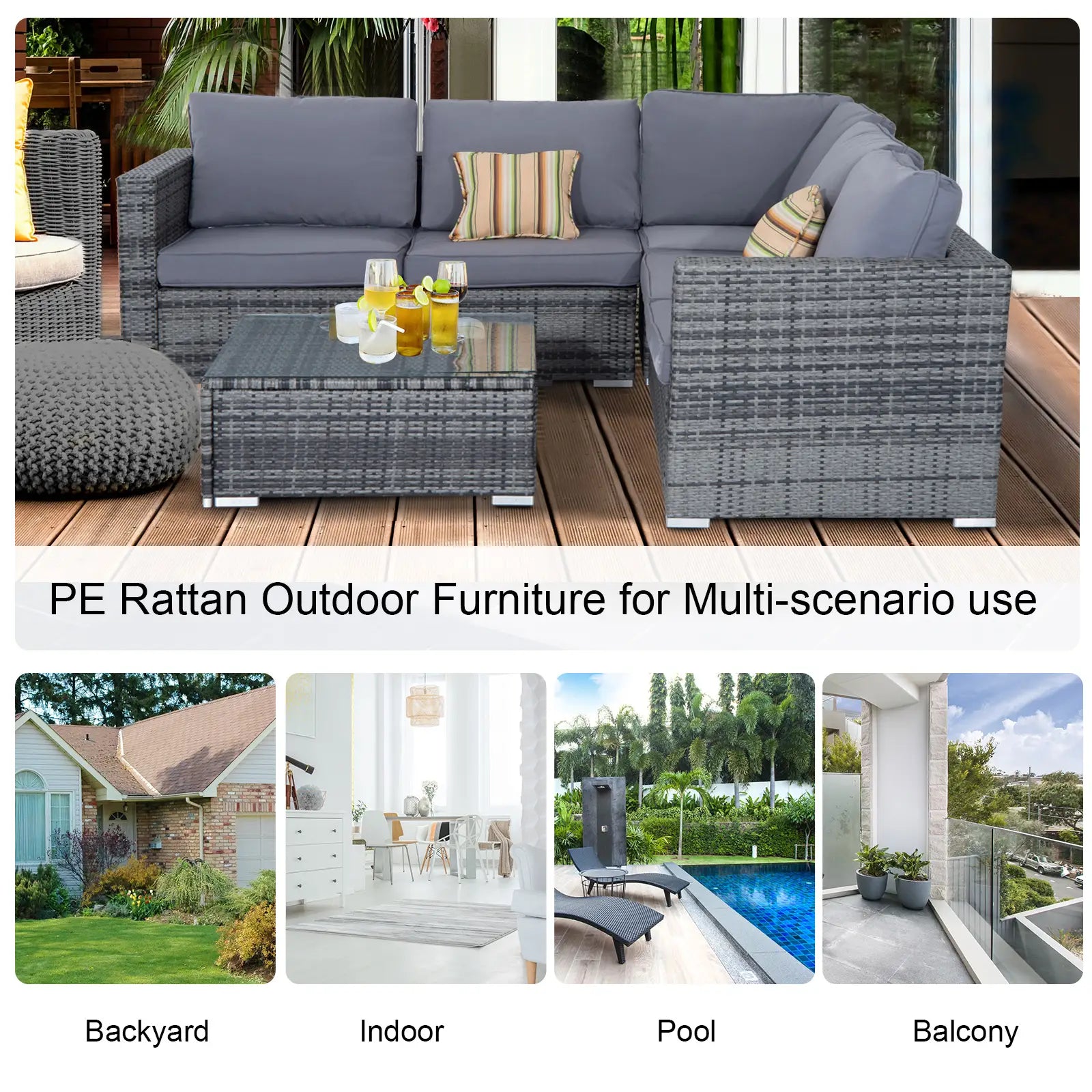 Grey 4 Piece Conservatory Dining Set With Coffee Table
