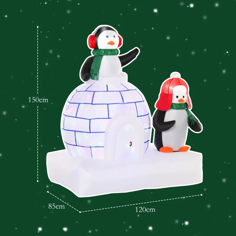 5ft Christmas Inflatable Penguins with Scarf & Ice House - LED Lighted Holiday Decor for Indoor & Outdoor Lawn Garden