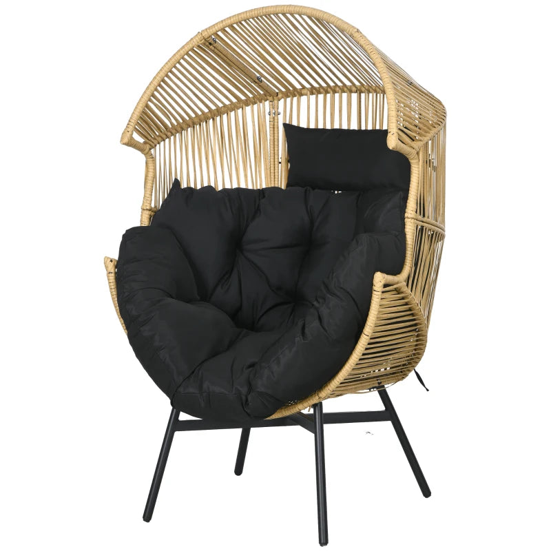 Sand/Black Rattan Egg Chair with Padded Cushion