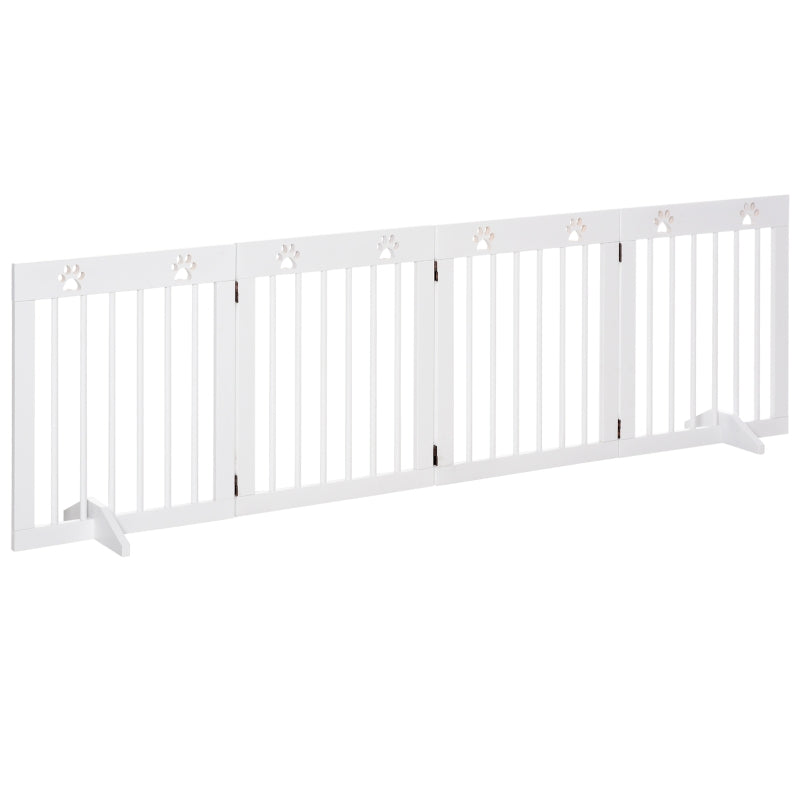 Freestanding 4-Panel Wooden Pet Gate - Folding Dog Barrier Safety Fence, 204cm Long, 61cm Tall for Doorways & Stairs - White