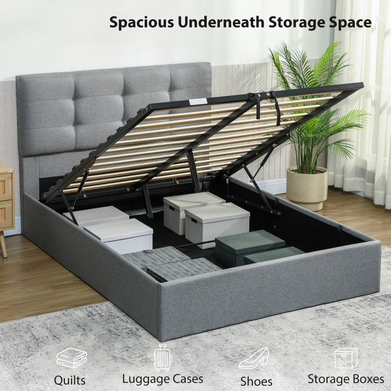 4ft6 Double Ottoman Bed with Gas Lift Storage - Stylish Grey Upholstered Design for Maximum Bedroom Storage