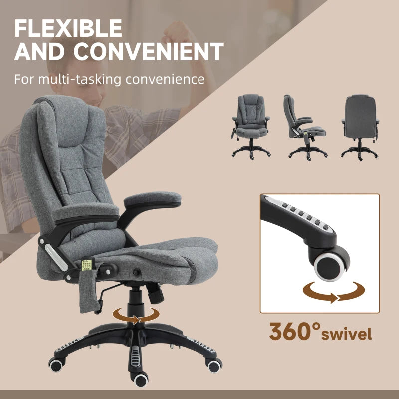 Vinsetto Heated Massage Recliner Chair - 6 Massage Points, 360° Swivel, Linen-Feel Fabric, Grey - Perfect for Office & Home