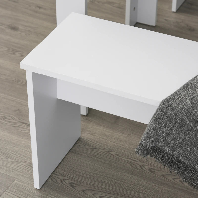 Compact White Kitchen Dining Table Set with 2 Benches - Space-Saving Table and Chairs for Small Areas