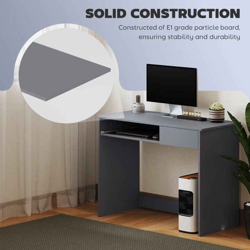 100cm Compact Computer Desk with Keyboard Tray & Drawer - Stylish Grey Home Office Desk for Bedroom Study