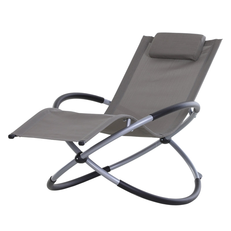 Grey Outdoor Zero Gravity Orbital Rocking Sun Lounger with Pillow