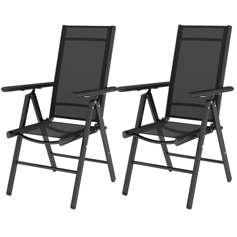 Set of 2 Black Folding Camping Chairs - Aluminium Frame with Breathable Mesh Back and Seat, Garden Armrest Chairs for Outdoor Balcony