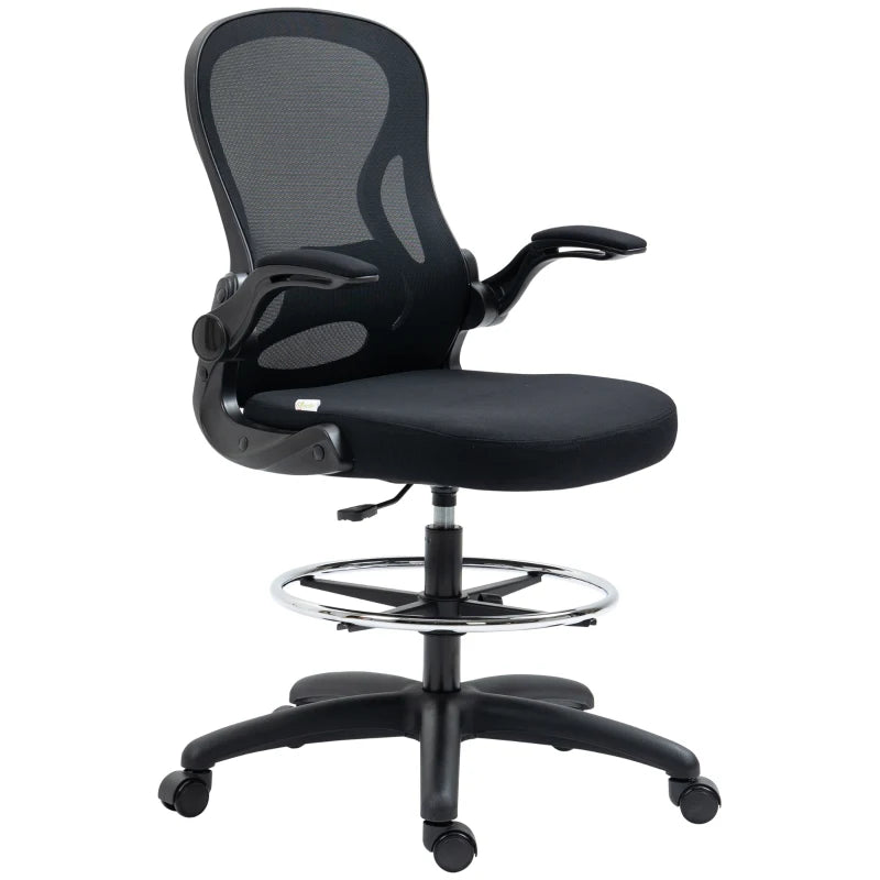 Vinsetto Adjustable Mesh Standing Desk Chair - Ergonomic with Flip-up Armrests, Lumbar Support & Adjustable Footrest - Black