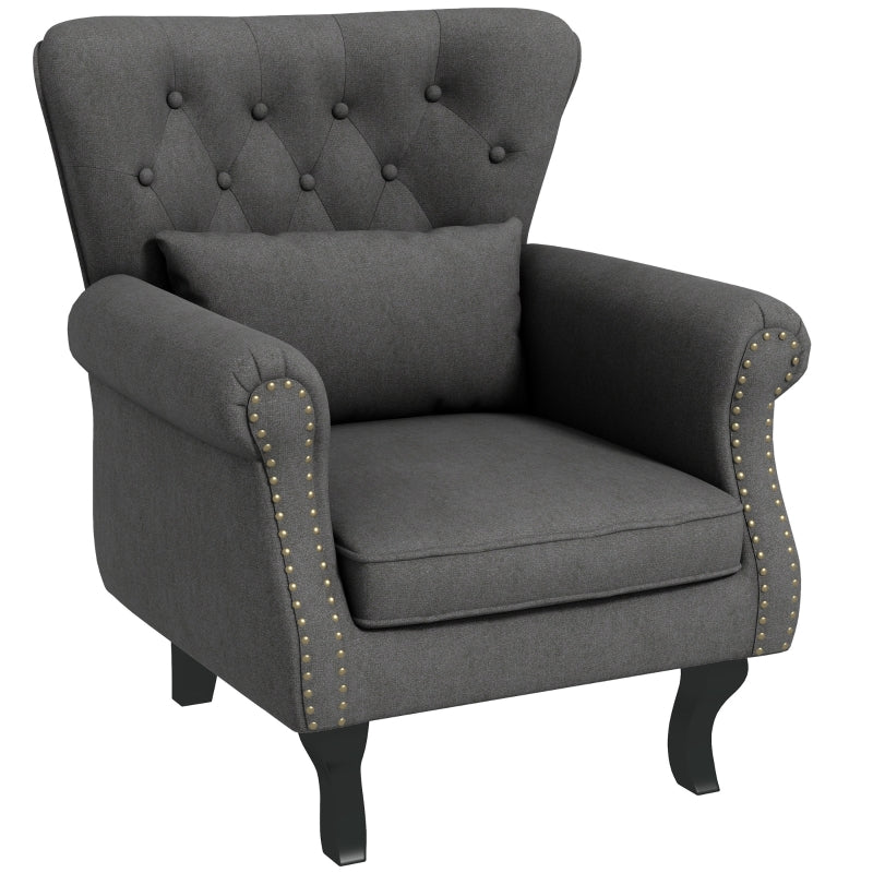 Chesterfield-Style Grey Accent Chair for Elegant Living Room Decor