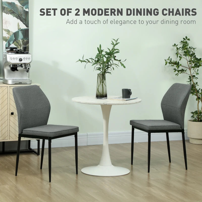 Modern Velvet Dining Chairs Set of 2 - Armless Upholstered Kitchen Chairs with Metal Legs, Curved Back, Padded Seat - Grey