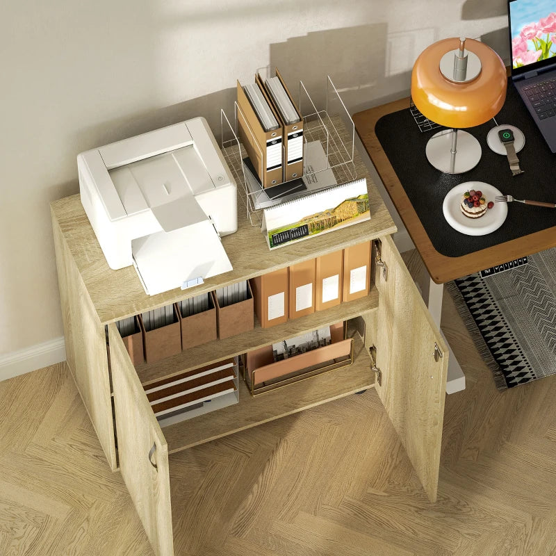 Vinsetto Two-Tier Locking Office Storage Cabinet - Stylish Oak Finish for Secure Organization and Modern Workspace