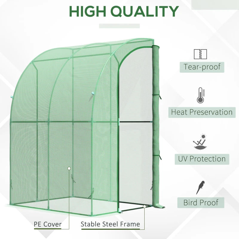Green Walk-In Wall Tunnel Greenhouse with Zippered Door - 143x118x212cm