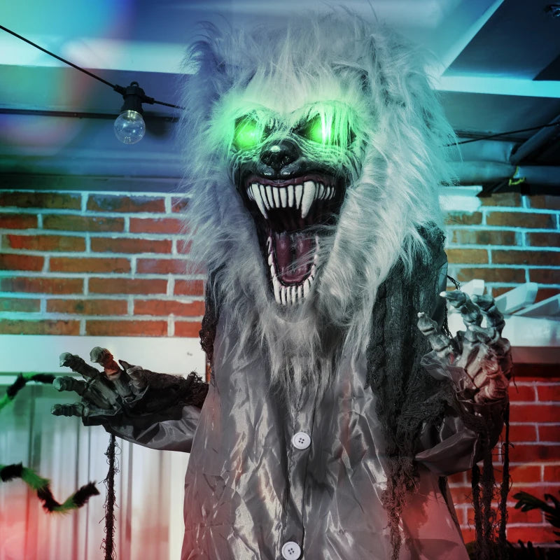 6'8" Skeleton Werewolf Halloween Animatronic with Glowing Eyes - Spooky Outdoor Decoration for Haunted House