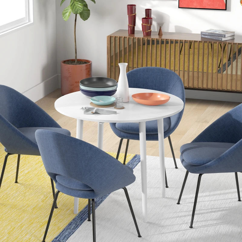 Modern Round Folding Dining Table for 4 - Space-Saving Drop Leaf Kitchen Table with Wood Legs - White Finish
