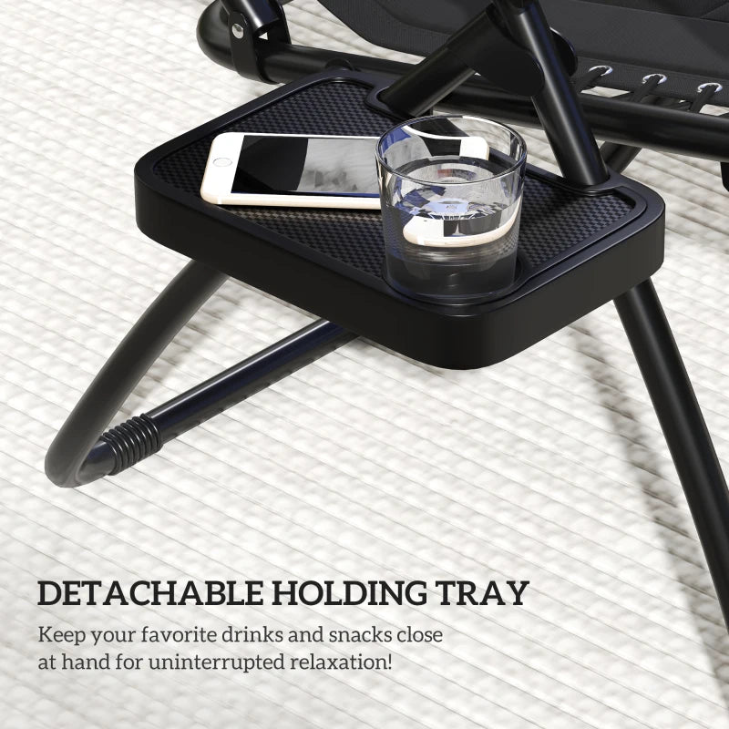 Zero Gravity Lounger Chair - Folding Reclining Patio Chair with Shade Cover, Padded Seat, Cup Holder, Soft Cushion and Headrest - Black, Large