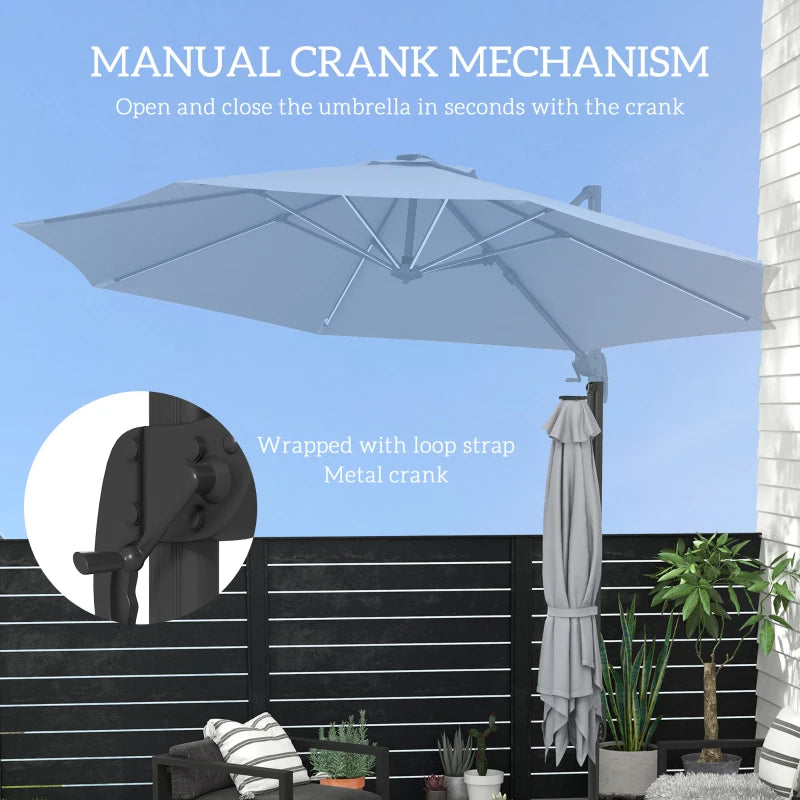 Adjustable Light Grey Cantilever Parasol with Solar LED Lights