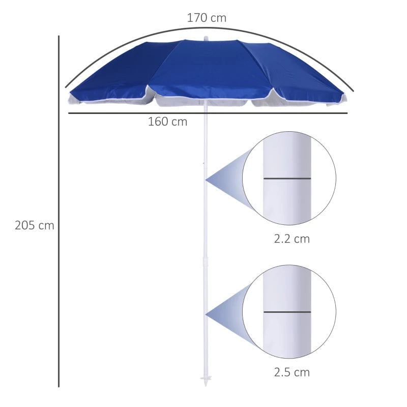Blue Portable Beach Umbrella with Tilting Function and Carry Bag