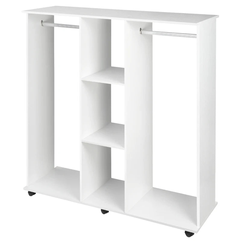 Double Mobile Open Wardrobe Storage Organizer with 6 Wheels Stylish White Design