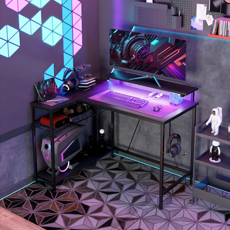 Reversible 'L' LED Light Gaming & Work Desk - Stylish Black Design for Ultimate Comfort and Productivity