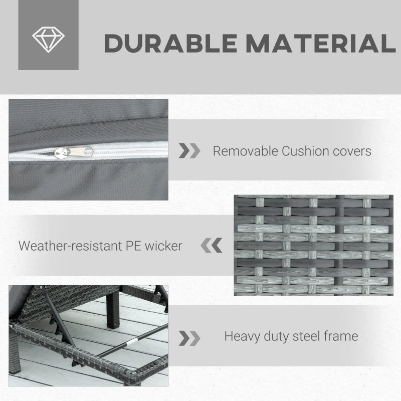 Grey Rattan Sun Loungers Set of 2 with Cushion