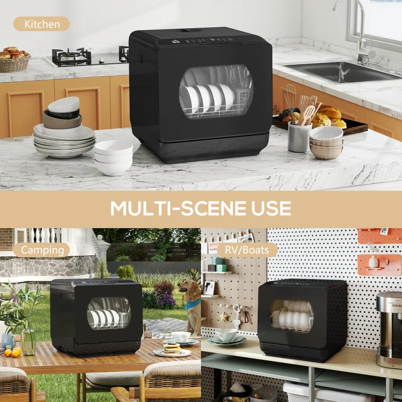 Compact Mini Countertop Dishwasher with 6L Water Tank 6 Programs 4 Place Settings Black