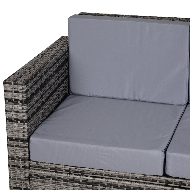 2 Seater Rattan Sofa in Mixed Grey - Soft Padded Cushion & Armrests