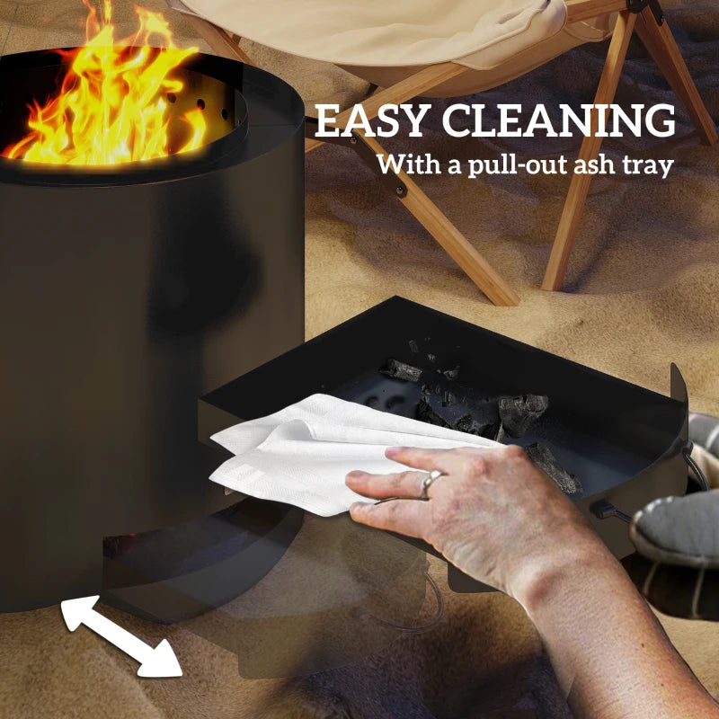 Black Metal Wood-Burning Fire Pit with Poker - Outdoor Patio Fire Bowl