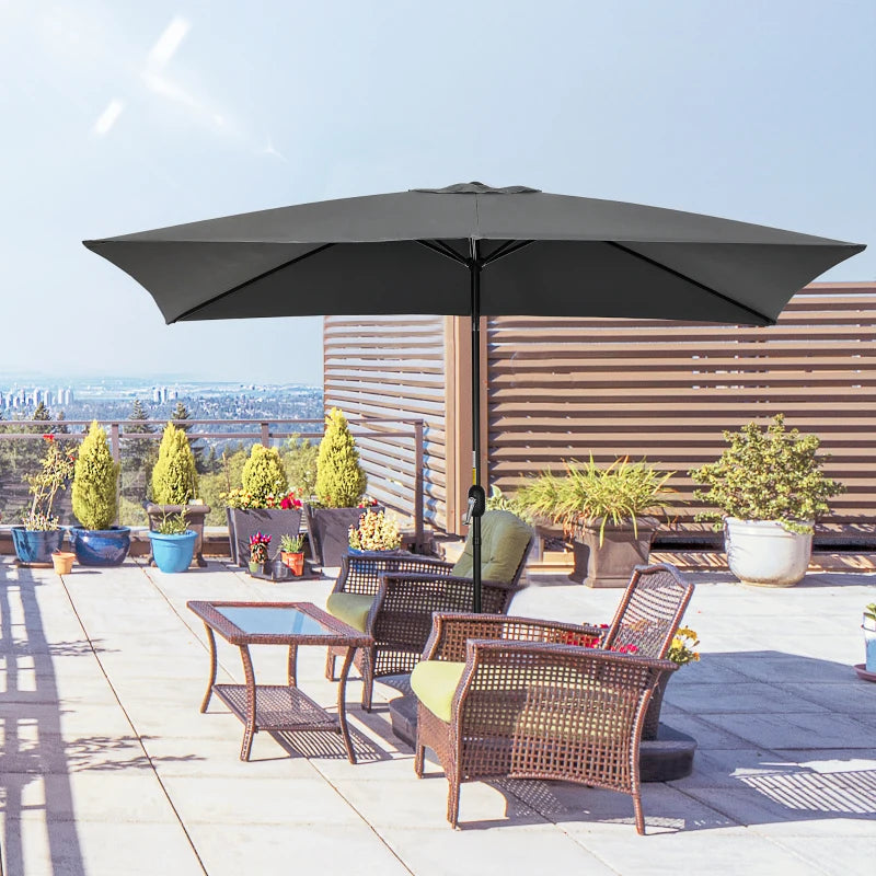 Black Rectangular Garden Parasol Umbrella with Tilt and Crank