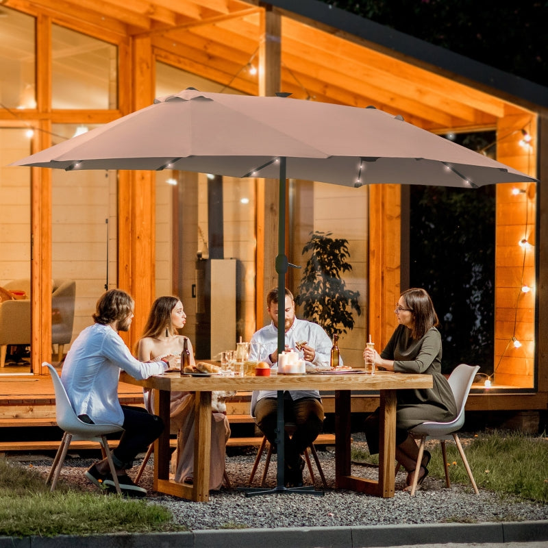 Double-Sided Khaki Garden Parasol with Solar LED Lights - 4.4m