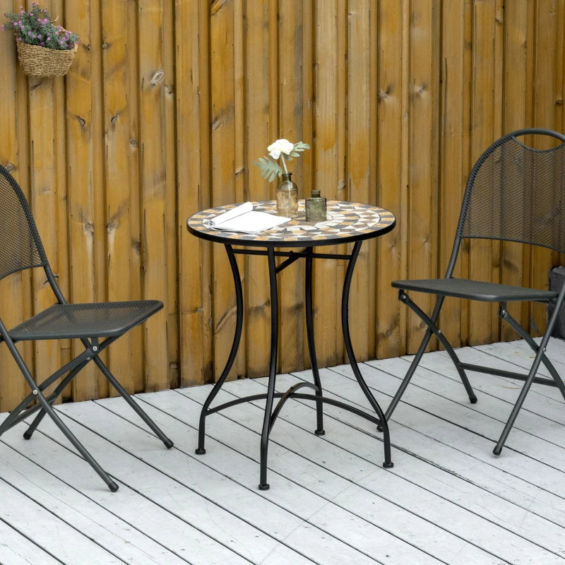 60cm Grey Mosaic Outdoor Patio Table - Round Garden Table for Outdoor Use