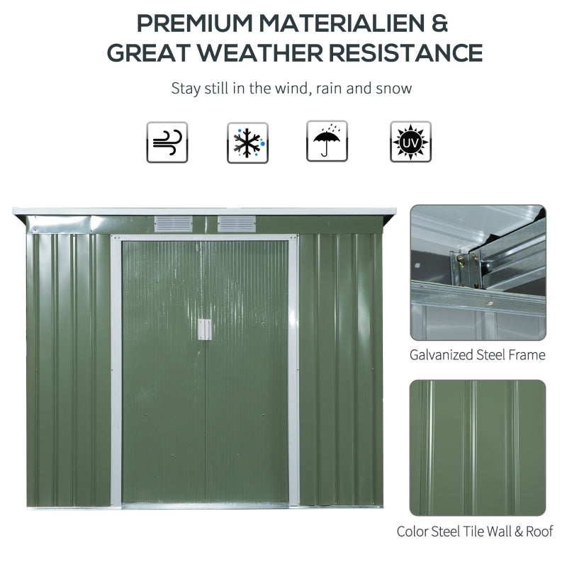 Green 7ft x 4ft Galvanised Steel Garden Shed with Foundation Kit