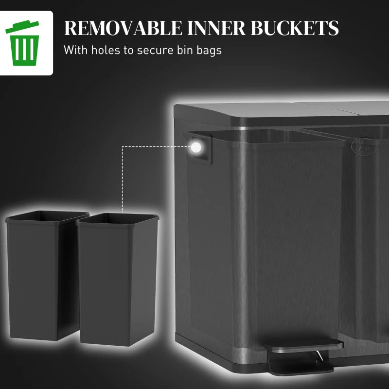 30L Dual Compartment Stainless Steel Trash Bin with Deodoriser Holders - Stylish Black Waste Solution for Home & Office