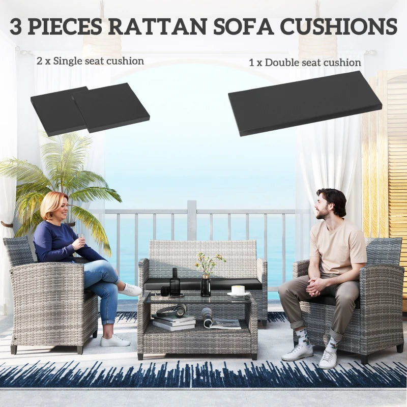 Black Outdoor Seat Cushion Pads for Rattan Furniture - 3 Piece Set, 45x45 cm