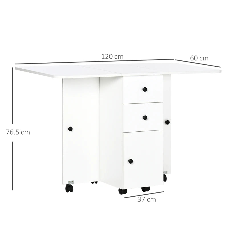 Multi-Storage White Drop Leaf Dining Table for Six - Space-Saving, Stylish Design for Modern Homes