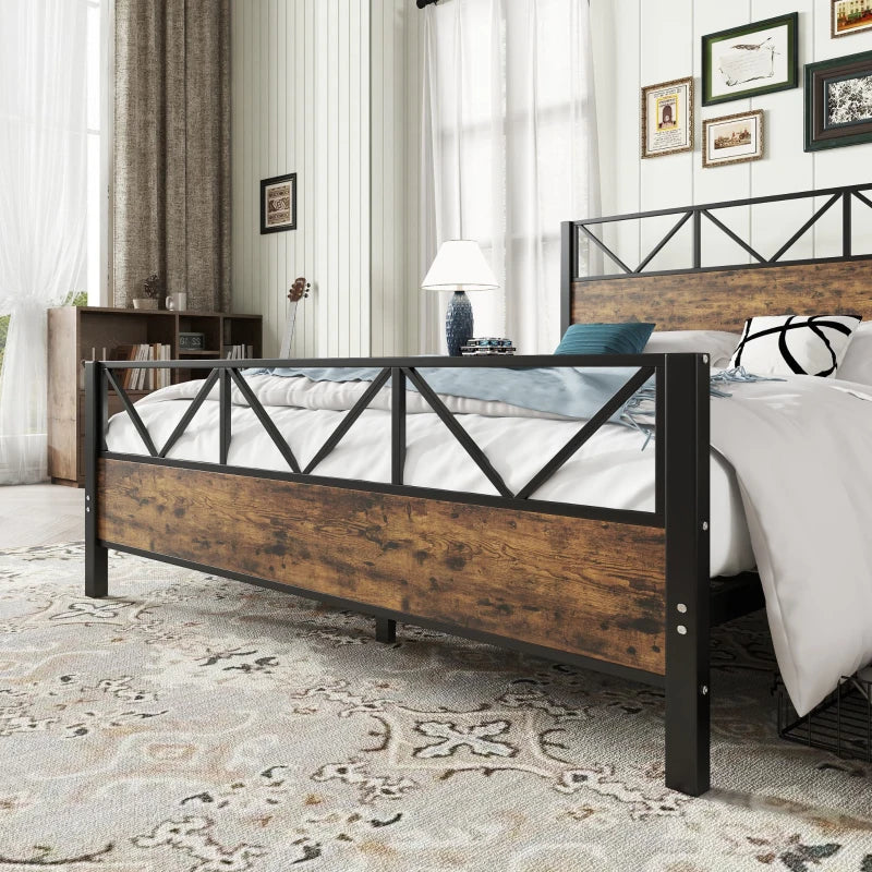 Sturdy Metal Double Bed with 2 Storage Drawers - Iron Frame & MDF, Black, 198L x 137W x 116H cm for Adults & Teens