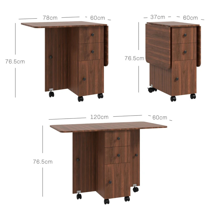 Multi-Storage Drop Leaf Dining Table for Six - Distressed Brown Finish, Space-Saving Design, Perfect for Family Gatherings