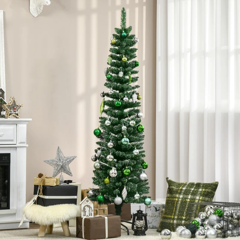 5.5FT Snow Dipped Christmas Pencil Tree - Foldable Black Stand, Green Holiday Indoor Decoration for Festive Home Decor