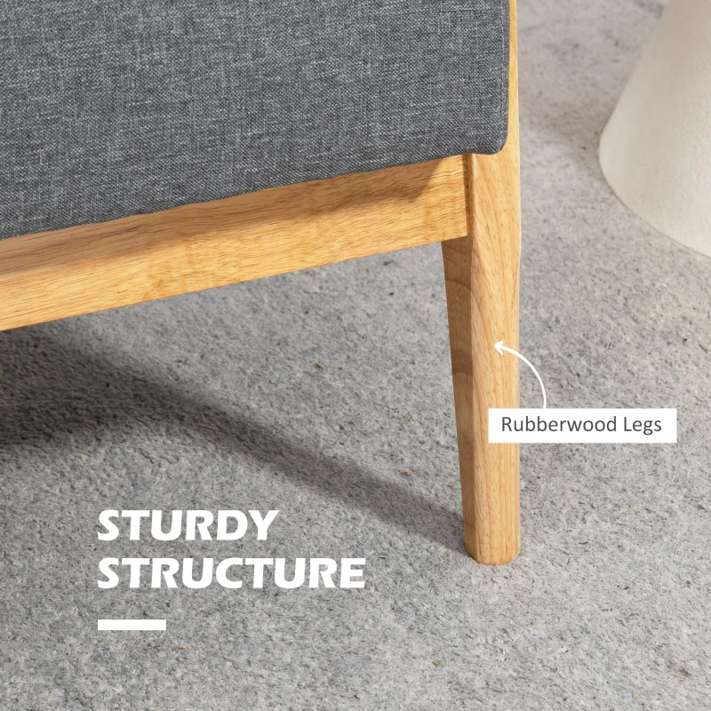 Modern 2 Seater Sofa in Dark Grey Linen Fabric with Tufted Design and Rubberwood Legs for Living Room and Kitchen