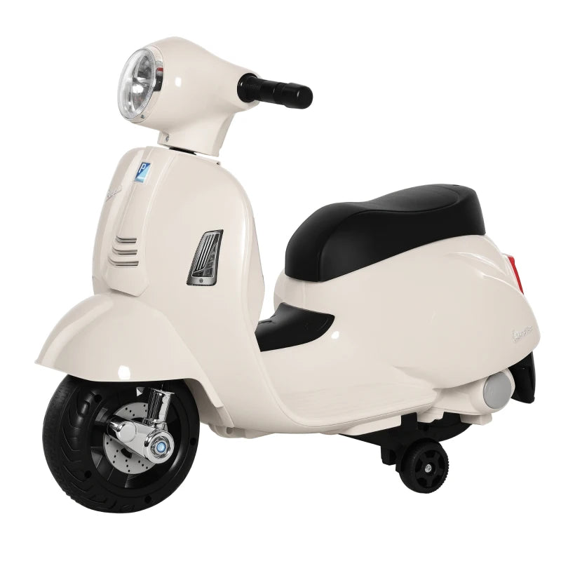 Vespa Licensed 6V Kids Electric Motorbike - Battery Powered Ride On Motorcycle for Toddlers 18-36 Months, White with Horn & Headlight