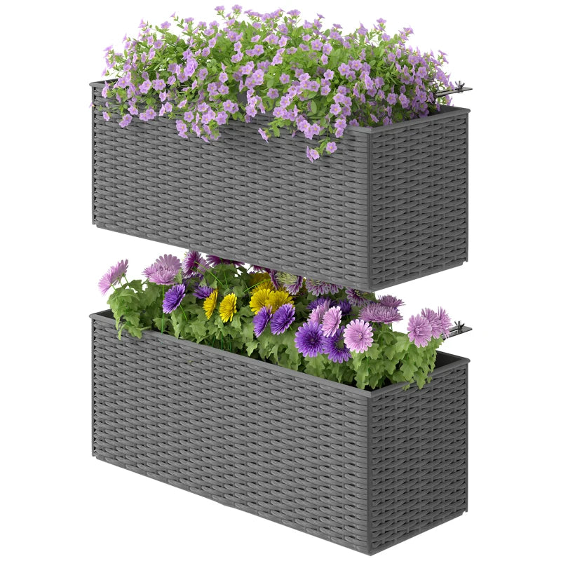 Set of Two Grey Rattan-Effect Planters - Stylish Outdoor Plant Pots - 30cm