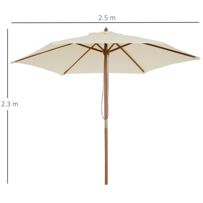 Wooden Garden Parasol Sun Shade - Cream White - 2.5m