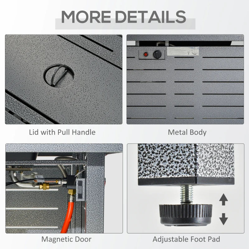 50000BTU Propane Gas Fire Pit Table - Smokeless Outdoor Patio Heater with Cover, Lava Rocks & Lid - 107cm Silver Grey