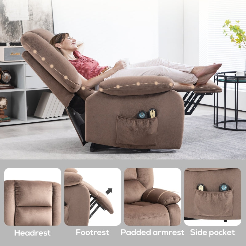 Velvet Electric Lift and Recline Massage Armchair with Remote Control in Brown