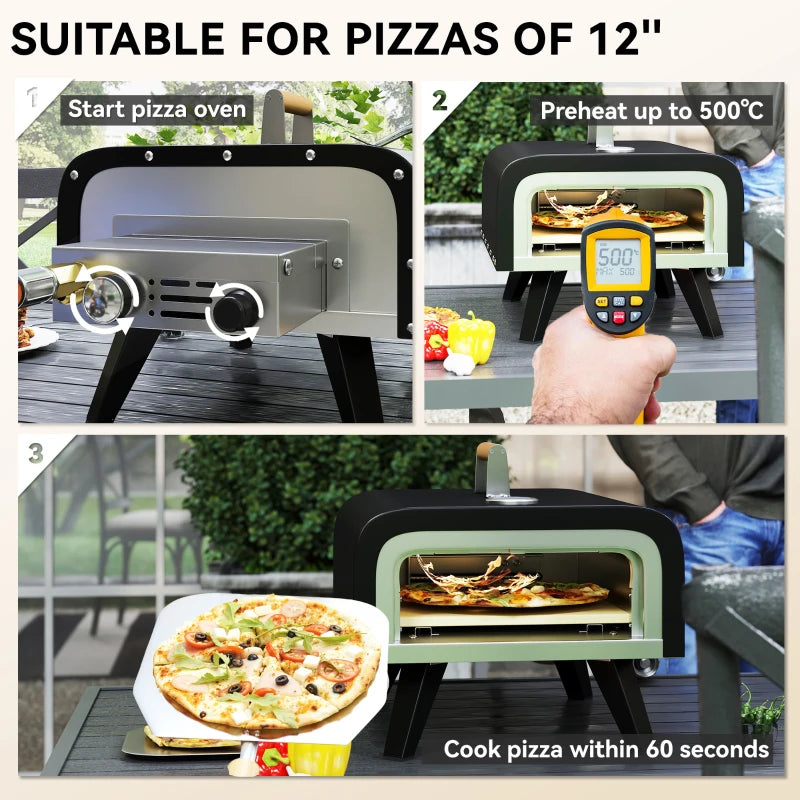 Portable Outdoor Gas Pizza Oven with 12" Stone, Thermometer, Foldable Legs, and Accessories