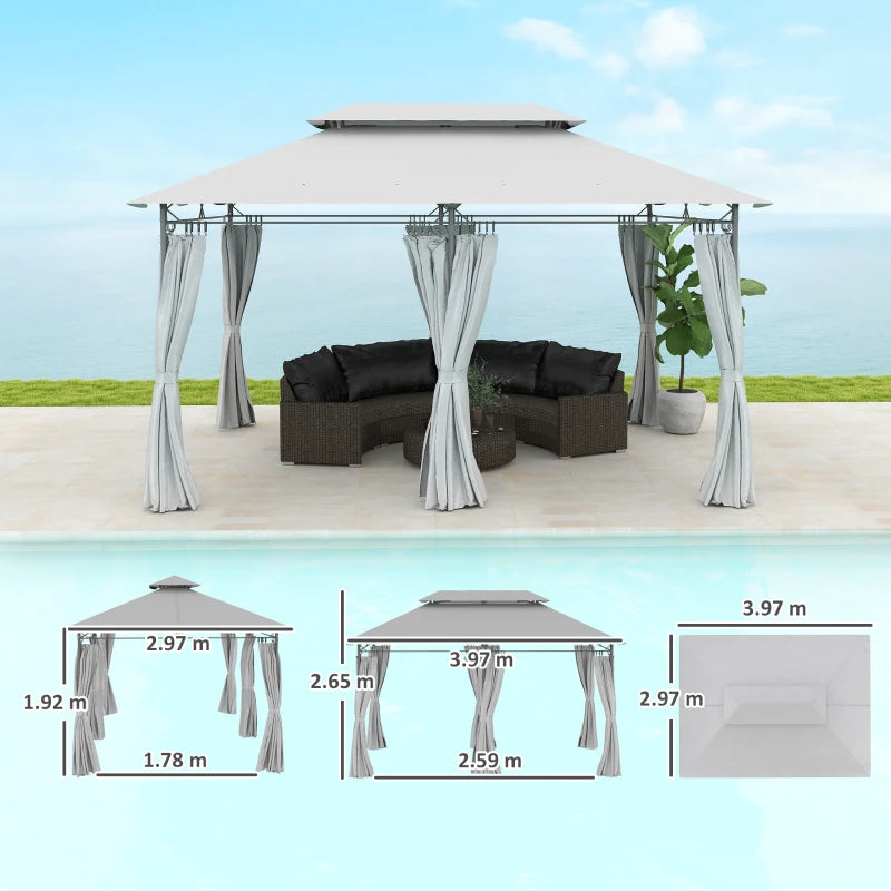 3m x 4m Dark Grey Metal Frame Two-Tier Roof Gazebo