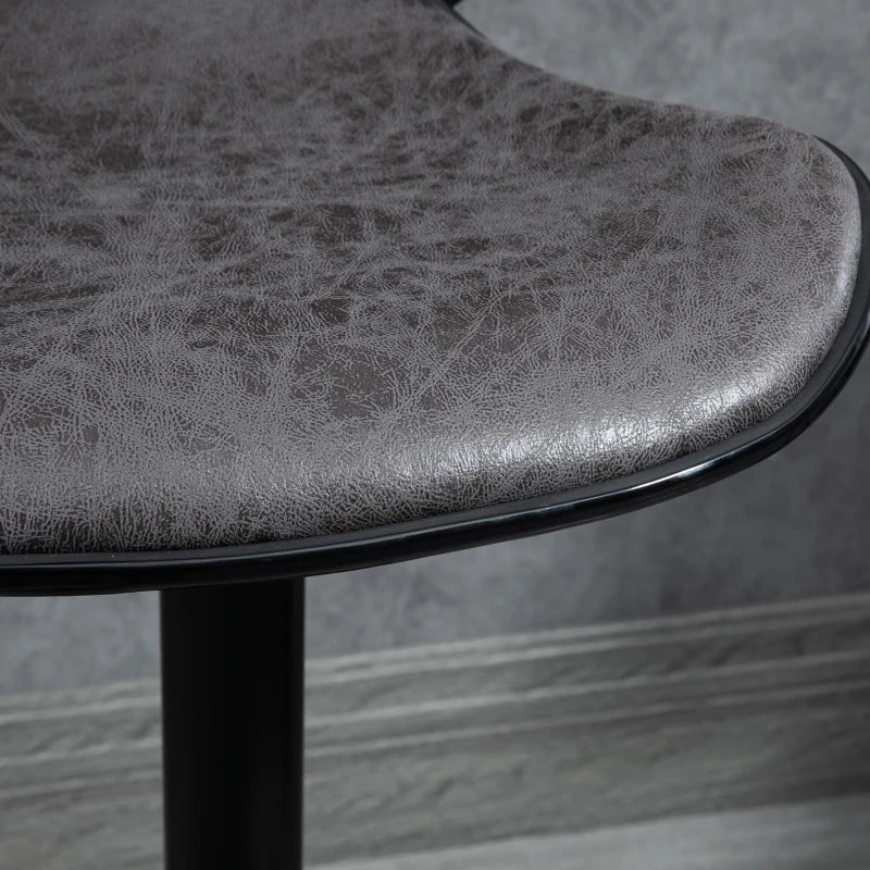 Set of 2 Adjustable Height Kitchen Stools - Leather Upholstered Dark Grey Bar Stools with Back (61-81cm)